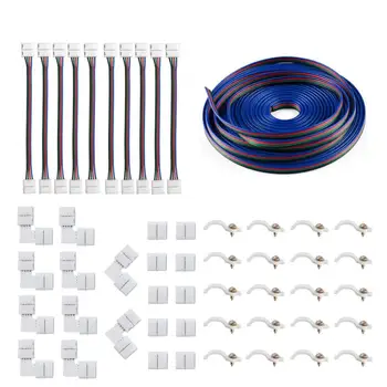 

4Pin RGB LED Strip Connector Kit - 10mm 5050 RGB LED Connector Kit includes 10x Strip to Wire Quick Connectors, 32.8ft jk1065