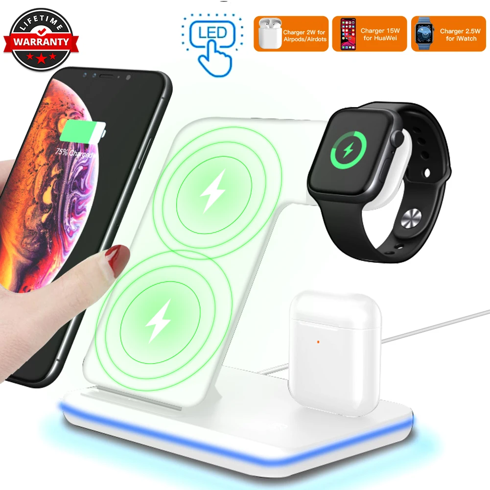 

3 in 1 Wireless Charger Dock for iPhone X XS MAX 15W Fast Charging Holder for Samsung S10 Plus Charging Station for Apple Watch
