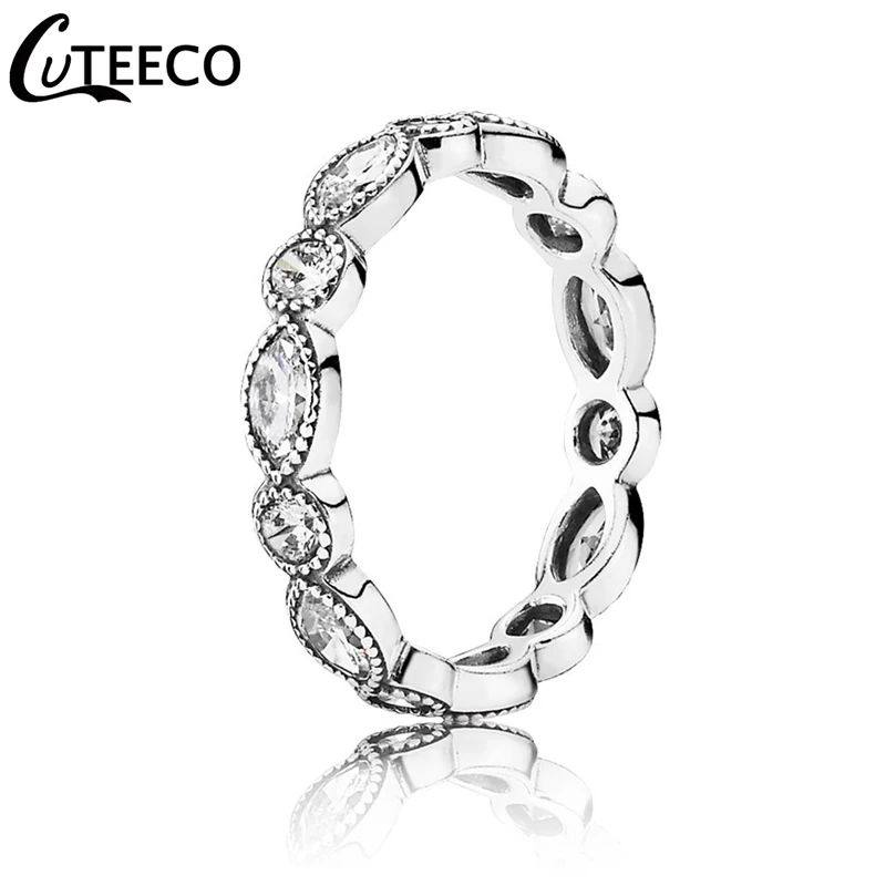 PDT021 CUTEECO, новинка, фианит, кольца на палец для женщин, модные, серебряный цвет, листья, подходят к бренду, кольца для свадьбы, помолвки, ювелирные изделия - Цвет основного камня: PDT021