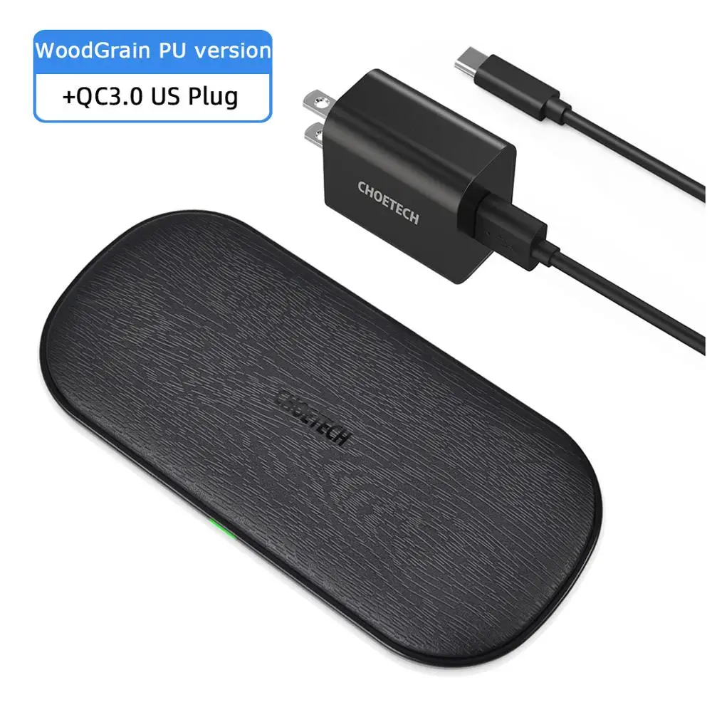 Wood Grain US Plug CHOETECH 18 Вт Qi двойное Беспроводное зарядное устройство 5 катушек для iPhone 11 X XS Max 8 XR Быстрая зарядка для samsung S10 S8 S9 Новые AirPods 2 - Цвет: Wood Grain US Plug