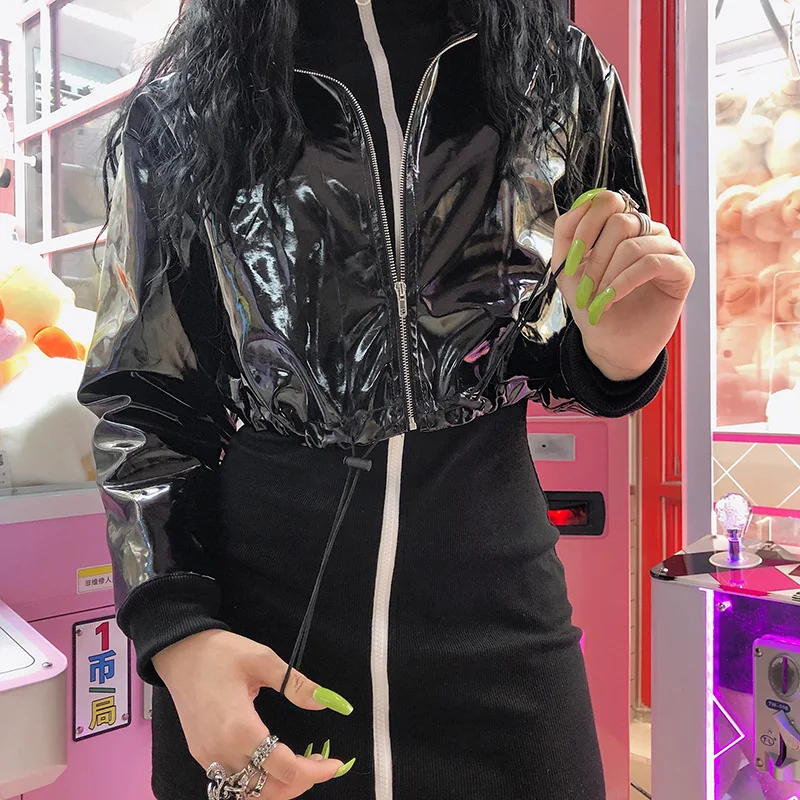 

Goth Dark Black Vintage Gothic Female Coat Harajuku Autumn 2019 Cropped Women's Jacekt Long Sleeve Hoodied Punk Grunge Halloween