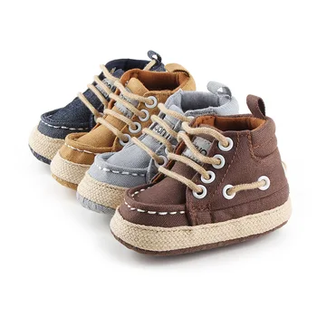 

Cotton Canvas Soft Baby Boys Lace-up Shoes Boots For Kids Infant Toddler Boy Anti-slip Baby High Top Shoes 0-18M
