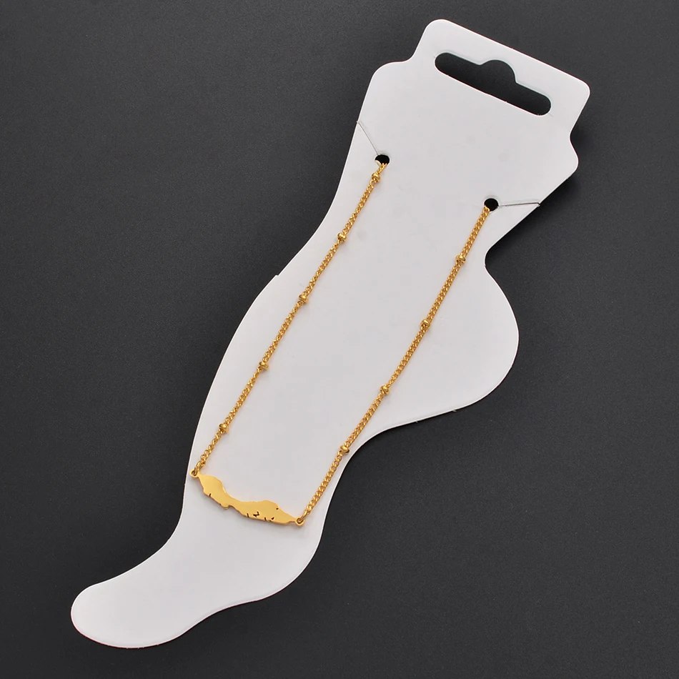 

Anniyo 21cm + 4cm / Gold Color/Silver Color Curacao Map Anklet for Women Ankleband Jewelry Stainless Steel Maps Gifts #113321