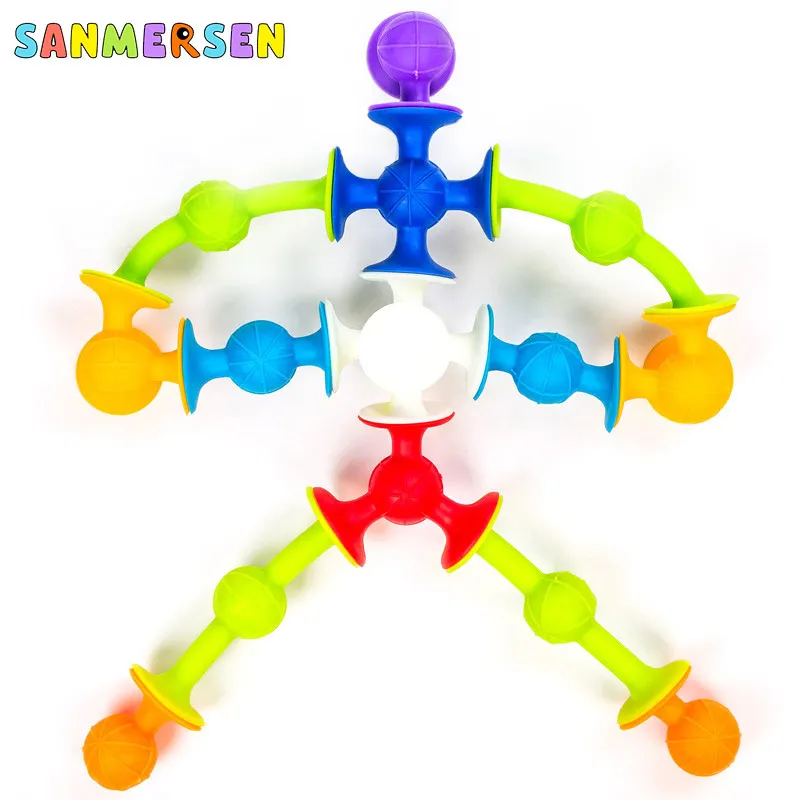 DIY Soft Building Blocks Kids Pop Sucker Funny Silicone Block Model Construction Toys Creative Gifts For 4