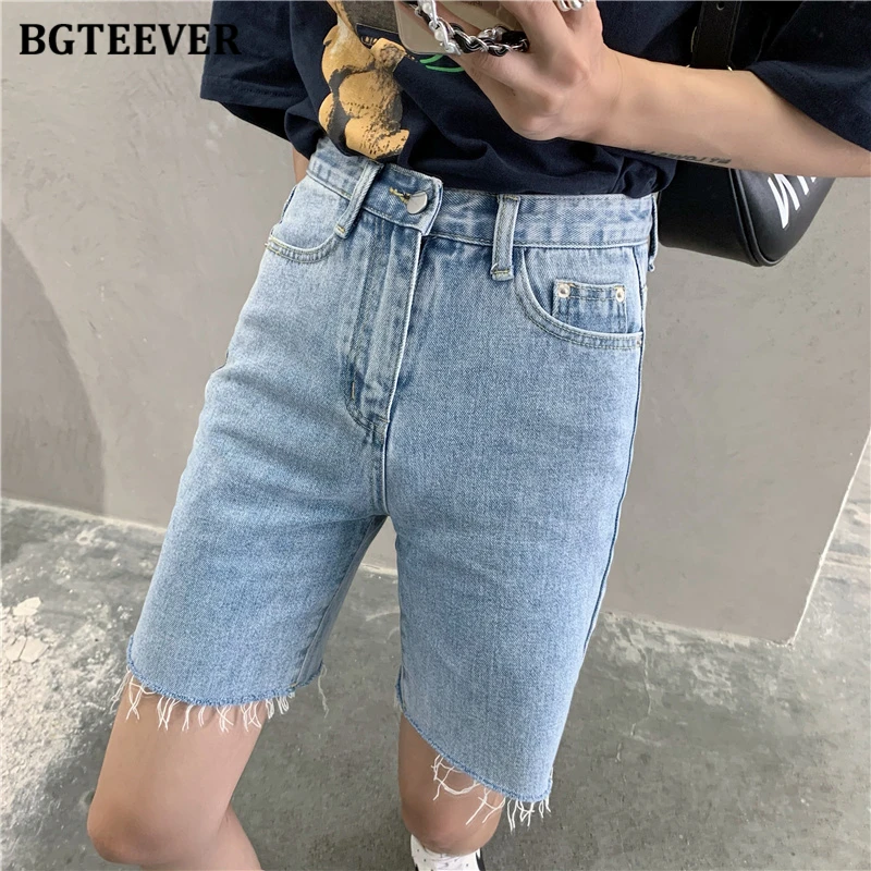 High Waist Straight Female Denim Shorts 