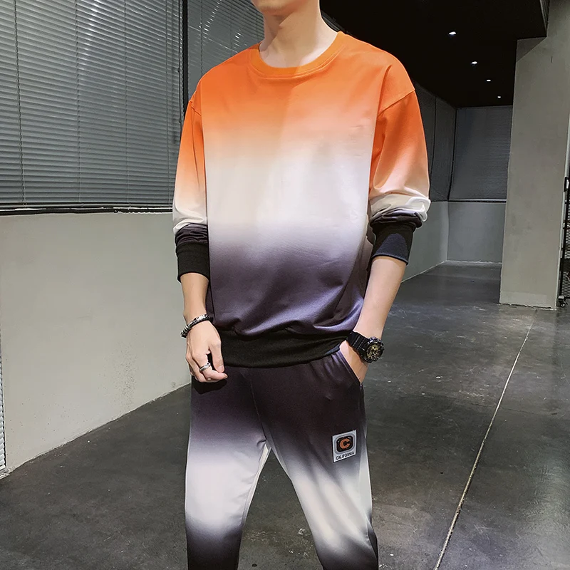

Sweatsuit Brand 2020 Sweatsuit Men 2 Piece Set Casual Tracksuit Mens Set Gradient Two Piece O-Neck Top + Pants Track Suit Men