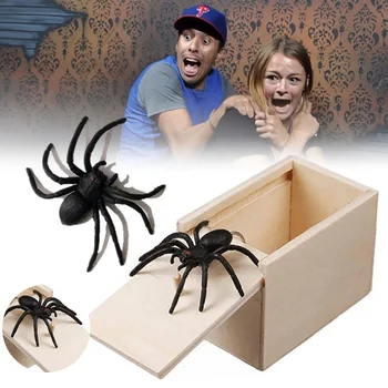 

Halloween April Fool's Day gift Wooden Prank Trick Practical Joke Home Office Scare Toy Box Gag Spider Mouse Kids Funny Gift