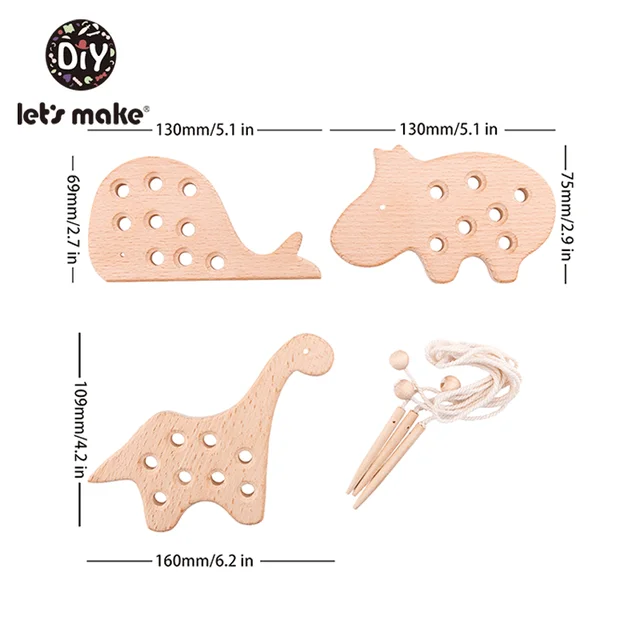 Wooden Kindergarten Mouse Threading Board Lacing Beech Wooden Sewing Toys Dinosaur Button Beaded Blocks For Boys Girls Products 3