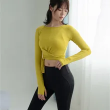 Женские топы для фитнеса, Спортивная женская рубашка, длинный рукав, для йоги короткий топ сексуальный женский спортивный дышащий Топ, женская спортивная одежда, S-L