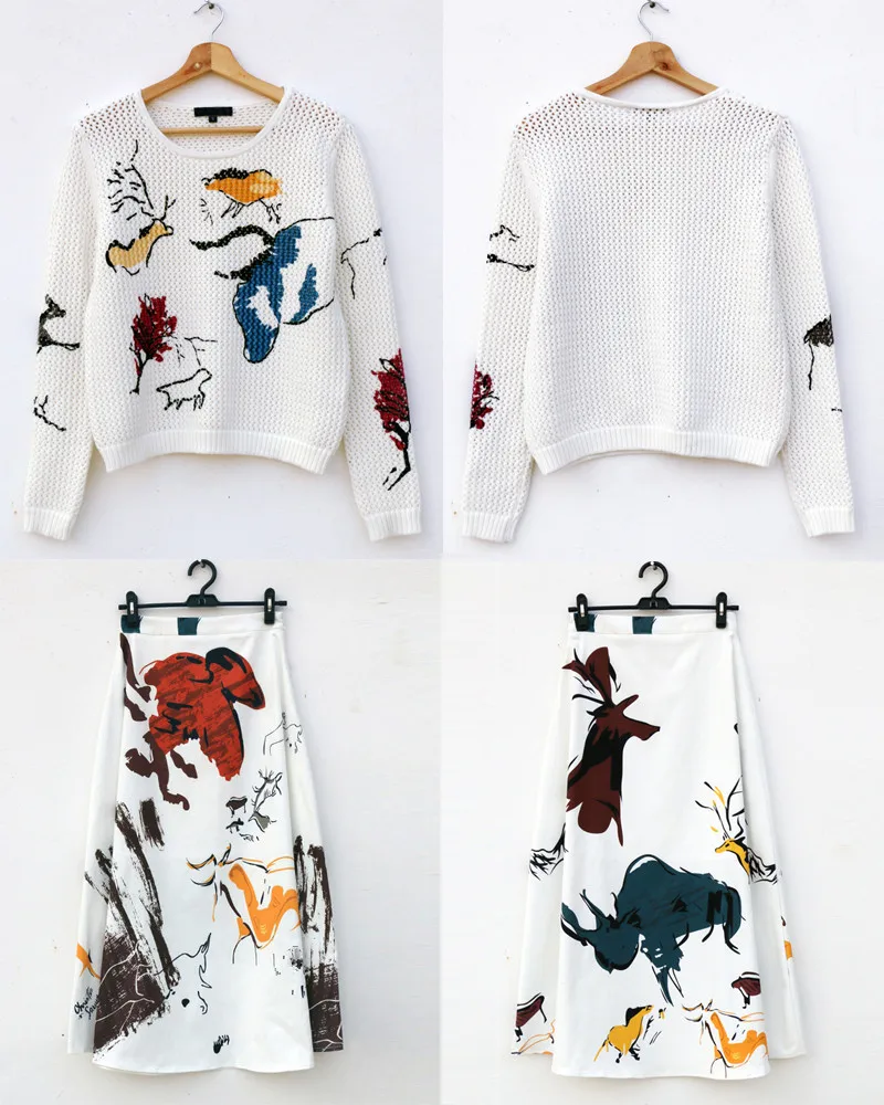 Модные женские юбки костюм полые свитера+ юбки с принтом комплект из двух предметов шикарный женский элегантный костюм A891 - Цвет: Suits