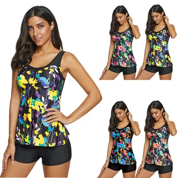 

4 Colors Tank Top Sporty Tankini Set with Boyshorts Athletic Two-piece Swimsuit Maillot De Bain Femme Plus Size Swimming Suit