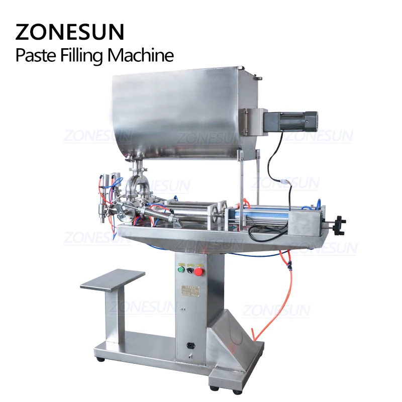 ZONESUN Semi Automatic 2Heads Paste Chili Sauce Filling Machine Honey Cream High-viscosity Materials Filer With Mixing Function