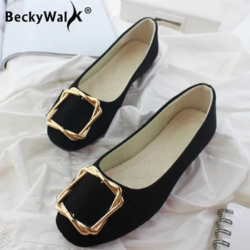 

2020 New Spring Summer Women Flats Shoes Woman Fashion Buckle Boat Shoes Square Toe Flock Ballet Flats With Buckle Femal WSH3610