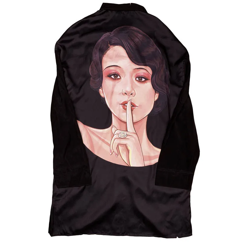 

New Mens Luxury 100% Long Dark Series Gothic Printed Real Silk Shirts Loose Fit Casual Single Breasted Top Shirt