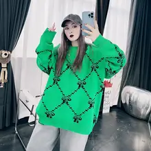 

New Year's wear plus size women's knitted sweater oversized Harajuku casual O-neck loose winter top