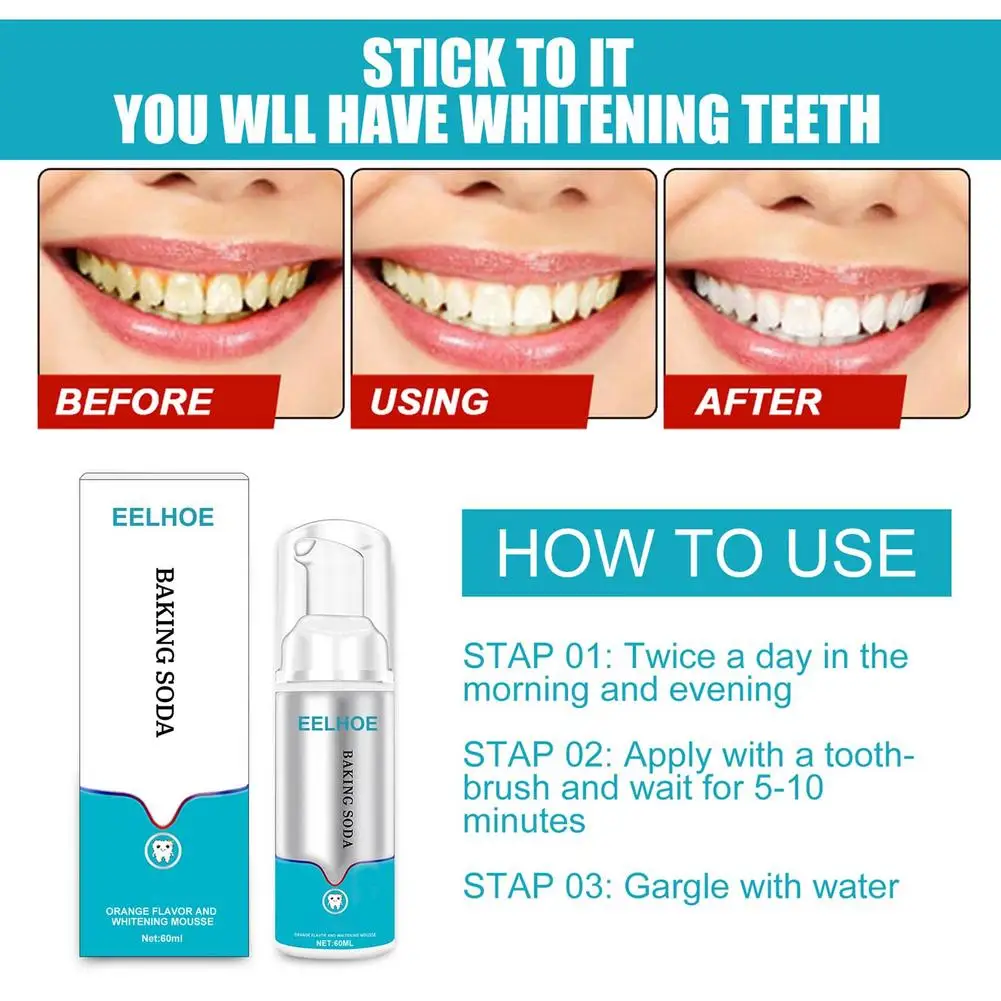 Teeth Cleansing Whitening Mousse Baking Soda Toothpaste Foam 60ml teeth whitening product teeth whitening essence