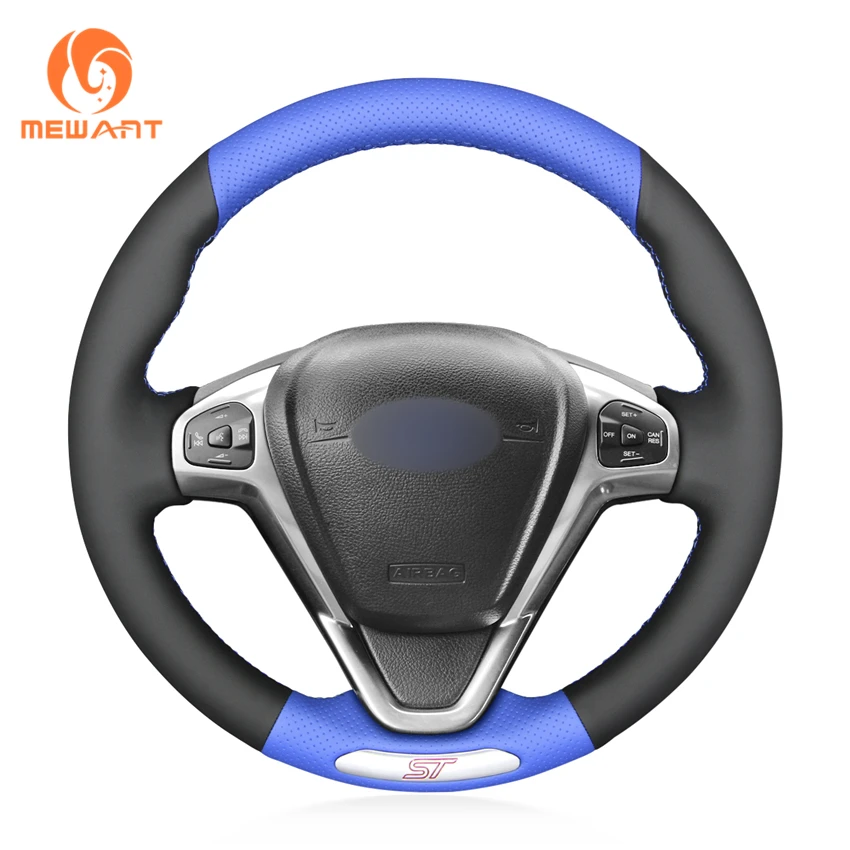 

MEWANT Blue Artificial Leather With Holes Hand Sew Wrap Car Steering Wheel Wrap Cover for Ford Fiesta ST 2013 2014-2017 2018
