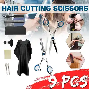 

9pcs Hair Cutting Scissors Set Professional Hair Thinning Shears Barber Scissors Comb Apron Set Hairstyling Salon Barber Tools