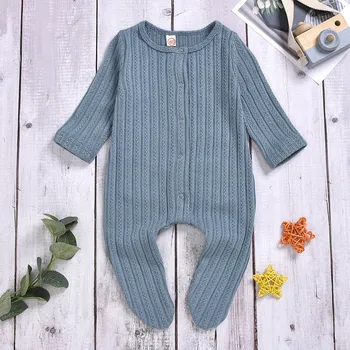 

(0-12M) Children's long-sleeved knit wool sweater plaid stitching sweater jumpsuit winter sweater stitching lattice warm S4