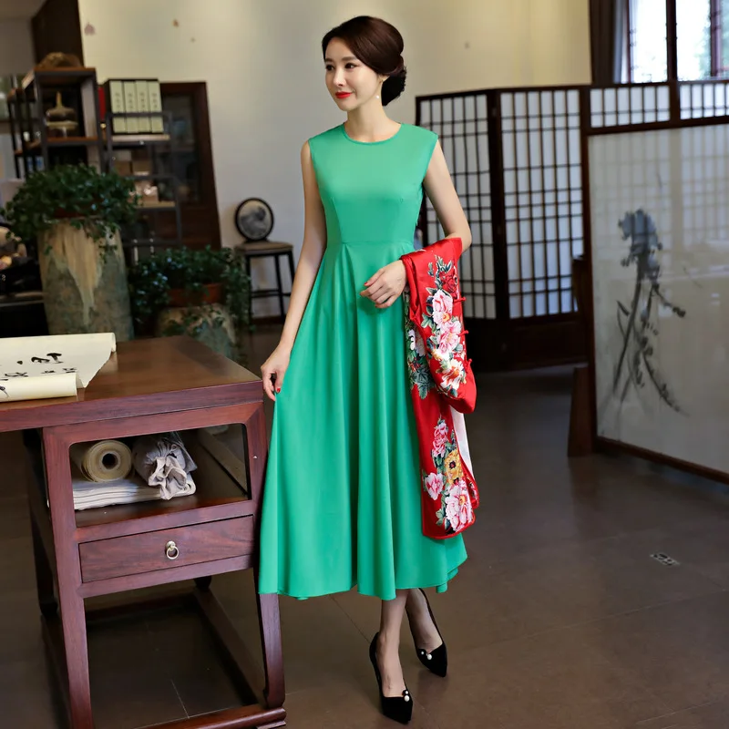 Китайское традиционное китайское платье Cheongsam с воротником «Мандарин» из двух частей, женское платье Ципао на пуговицах ручной работы, платье Чонсам с цветами