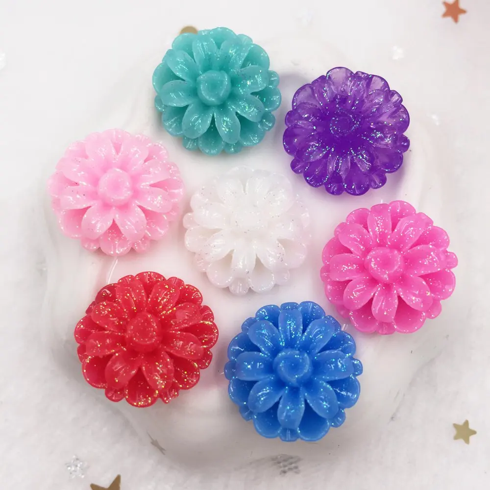 

Mix 20pcs Resin 20mm Glitter Bepowder Flower Flat Back Rhinestone Appliques DIY Wedding Scrapbook Accessories Crafts F635