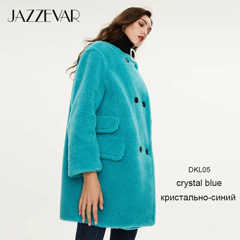 blueDKL04 JAZZEVAR Зимнее новое поступление пальто с мехом женская одежда высокое качество средней длины теплое зимнее пальто K9064-1 - Цвет: blueDKL04