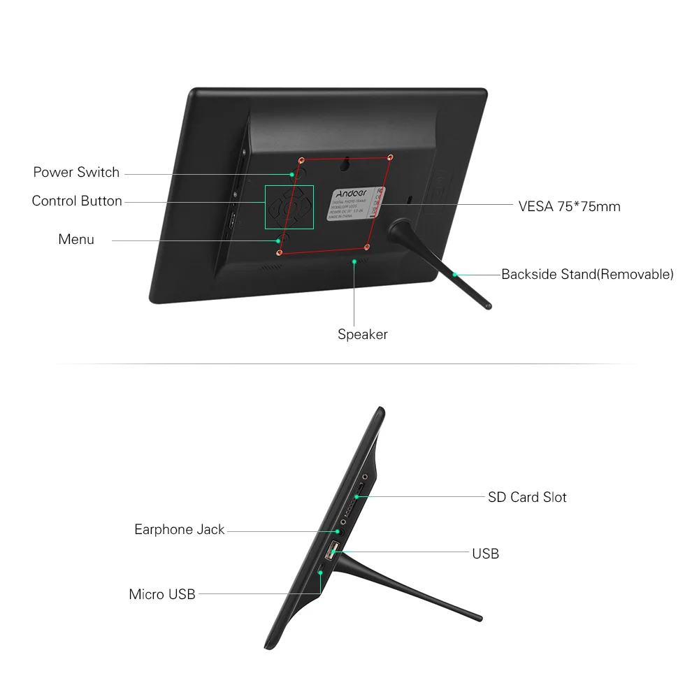 Andoer 10,1 дюймов ультратонкий ips lcd Цифровая фоторамка Настольный альбом 1280*800 с 8 Гб карта памяти пульт дистанционного управления