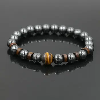 Charm Bracelet Men Hematite Tiger Eye Stone Wooden Beads Bracelet Chakra Yoga Energy Distance Diffuser Bracelets Male Jewelry