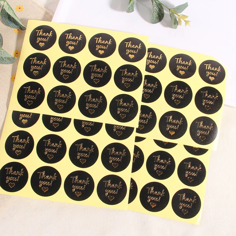 Etiqueta de Vedação Lote Kawaii Preto Ouro Redondo Obrigado Você Ama Bolo Artesanal Embalagem Kraft Adesivo Cozimento Faça Mesmo Presente Adesivos 1200 Pçs - 5 High Quality Material escolar e de escritório