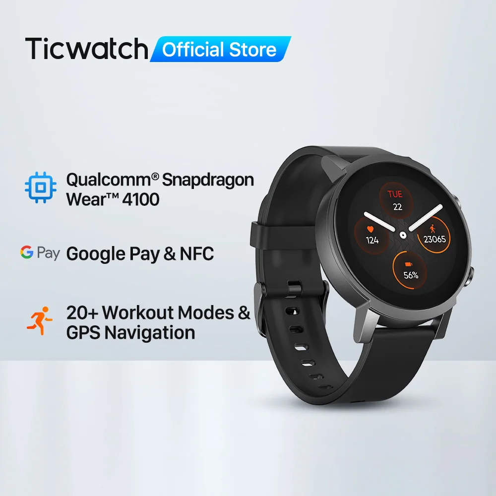 Ticwatch E3 Wear OS Smartwatch Man Snapdragon 4100 8GB ROM Sleep Tracking Blood Oxygen IP68 Waterproof Google Pay Smart Watch