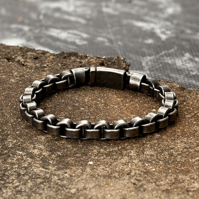 Men's Bracelet Stainless Steel Curb Cuban Link Chain Black Gold Silver –  www.Nuroco.com