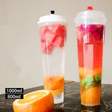 50 шт 1000 мл большая емкость пластиковая прозрачная чашка вечерние одноразовые холодные напитки сок напиток упаковочная чашка с крышкой