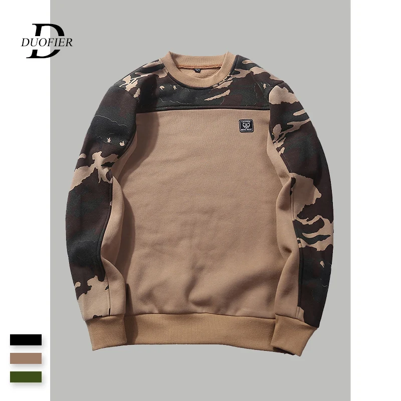 

Men Military Pullover Solid Patchwork Autumn Casual Loose Fleece Male Camouflage Sweatshirts Mens Hip Streetwear O-Neck Hoodies