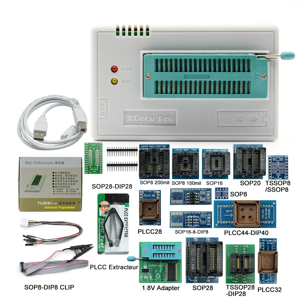 XGECU 100% оригинальный новый TL866II Plus Универсальный программатор Minipro + 17 адаптеров