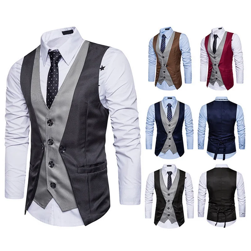 

ZOGAA 2019 New Vintage Slim Fit Male Waistcoat Sleeveless Casual Gilet Costume Business Dress Vest Formal Fake Two Vest Men