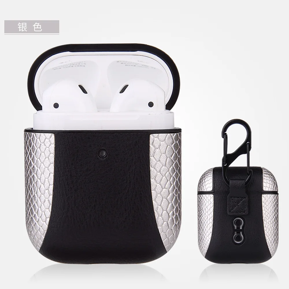 Роскошная сумка для Apple AirPods Bluetooth беспроводные наушники кожаный чехол для наушников Аксессуары для Airpods 1 2 - Цвет: Серебристый