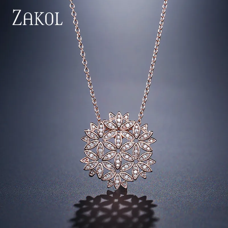 ZAKOL Модные CZ циркониевые микро вымощенные большие цветы женские подвески и