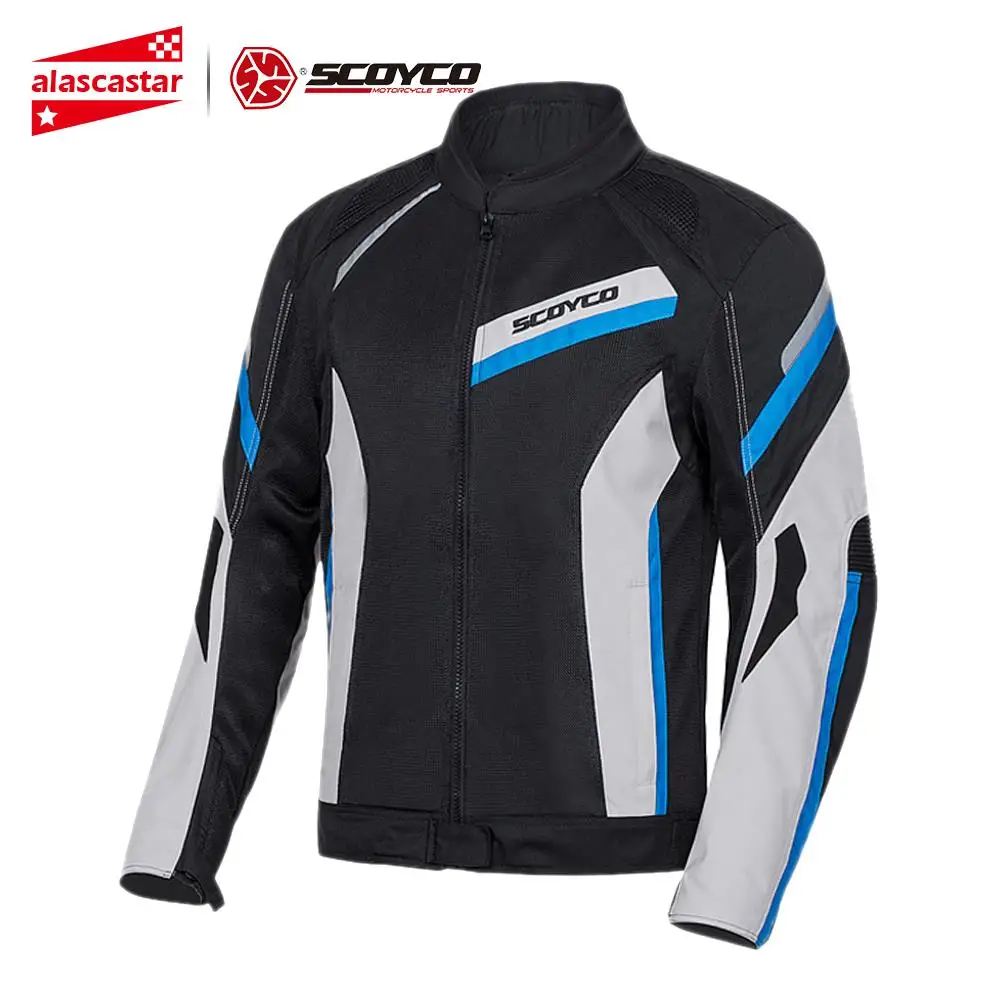 SCOYCO мотоциклетная куртка Мужская Летняя Сетка Chaqueta Moto куртка Защитное снаряжение Светоотражающая мотоциклетная Защита Куртка для мотокросса - Цвет: JK100 blue jacket