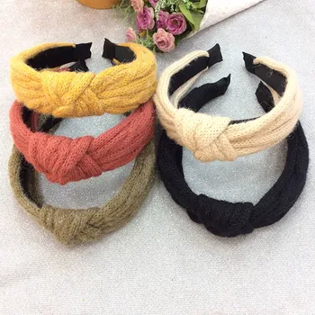 

Haimaikang Bezel Hairbands Winter Retro Woolen Headband Knotting Wide-brimmed Head Hoop Knitting Fashion Ladies Hair Accessories