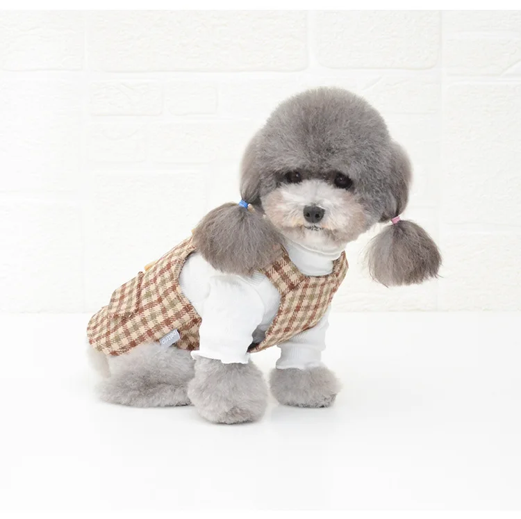 Осенне-зимняя Новинка, шерстяная клетчатая юбка для питомца, толстая юбка для собаки, одежда для собак, два фута, кофейного цвета, теплая одежда для питомца, платье для собаки