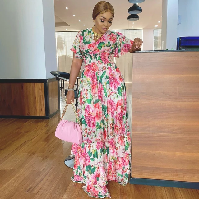 Kachi Floral Chiffon  Ankara Dress