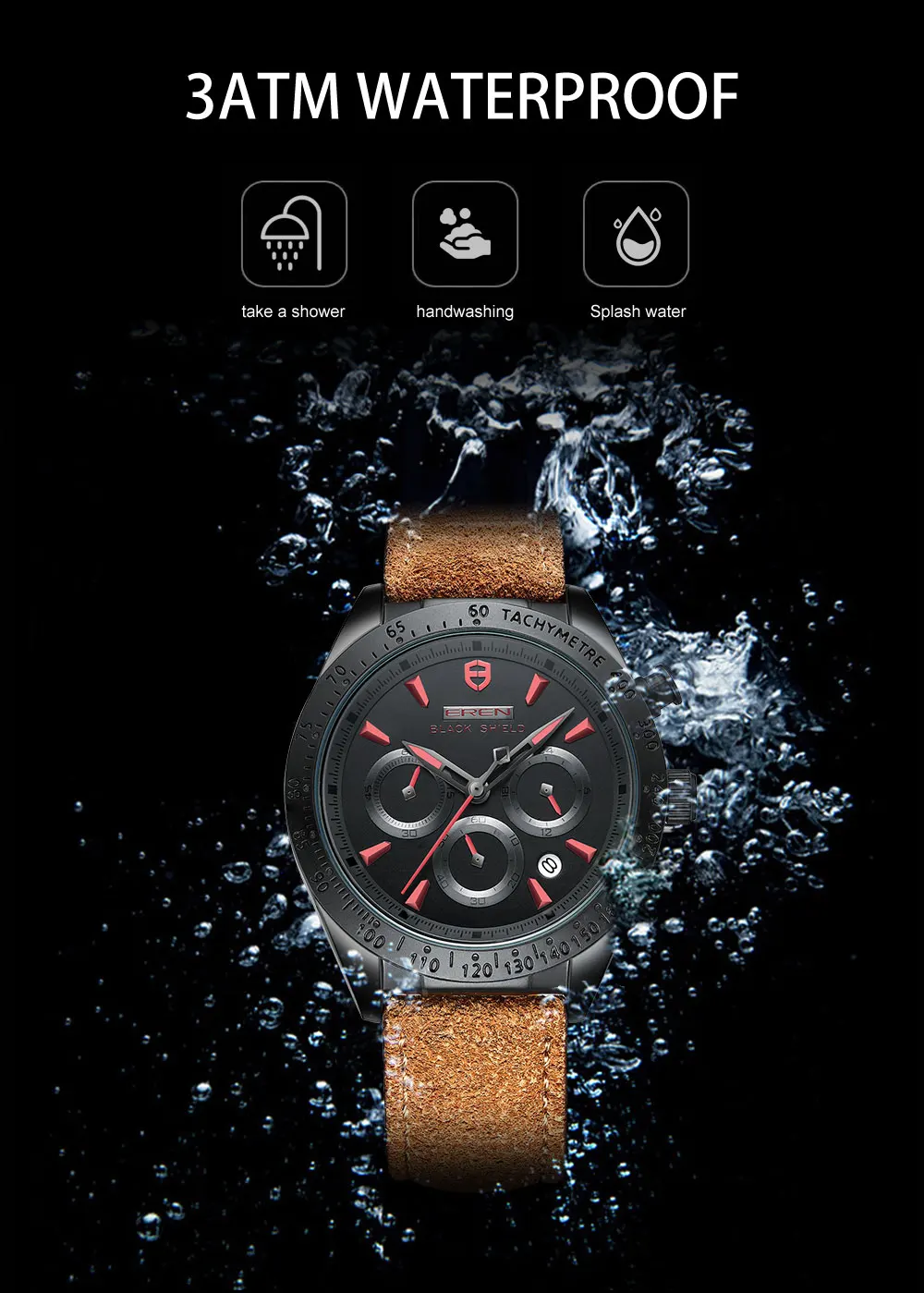2022 Ever Move Men's Sports Chronograph  Luxury Literal Business Style Multifunctional Leather Real Nail Quartz Watch