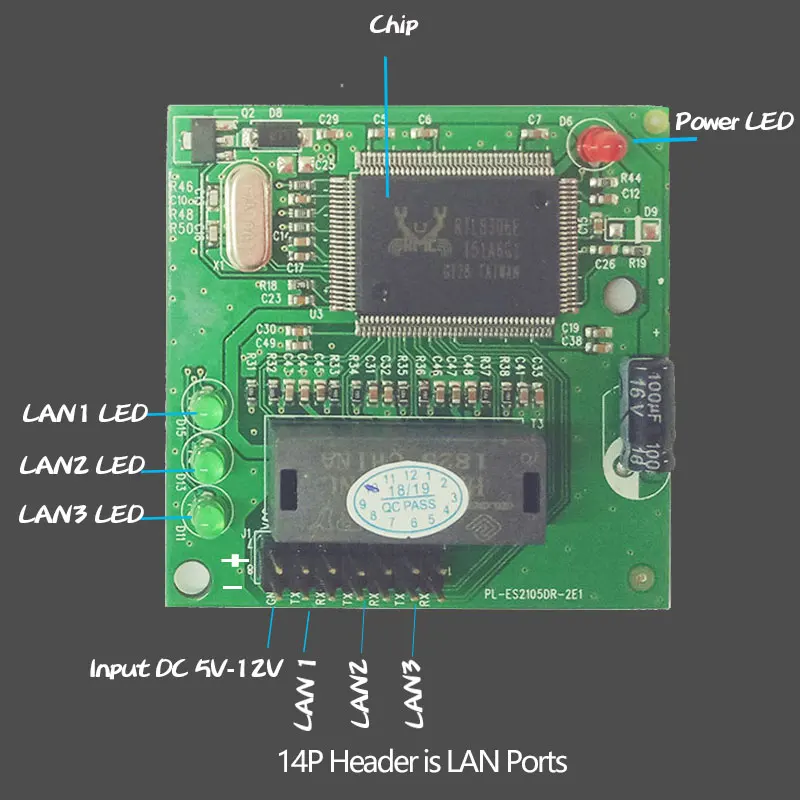 3-портовый Ethernet-коммутатор сетевой порты для 14pin заголовок чипа Realtek машина расширения мини форма размеры 10(США)/100 Мбит/с rj45 lan концентратор