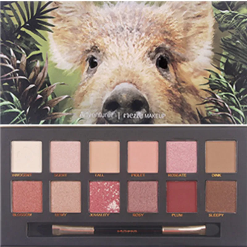 Eyeshadow Tray Twelve-Color Explorer Piglet Tiger Ice Wolf Crocodile Animal Eye Shadow Disk - Цвет: Pig