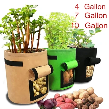 

Garden Vegetable Planting Bags Grow Bag Non-woven Fabric Potato Growing Bag 4/7/10 Gallon Cultivation Garden Potato Pot Planters