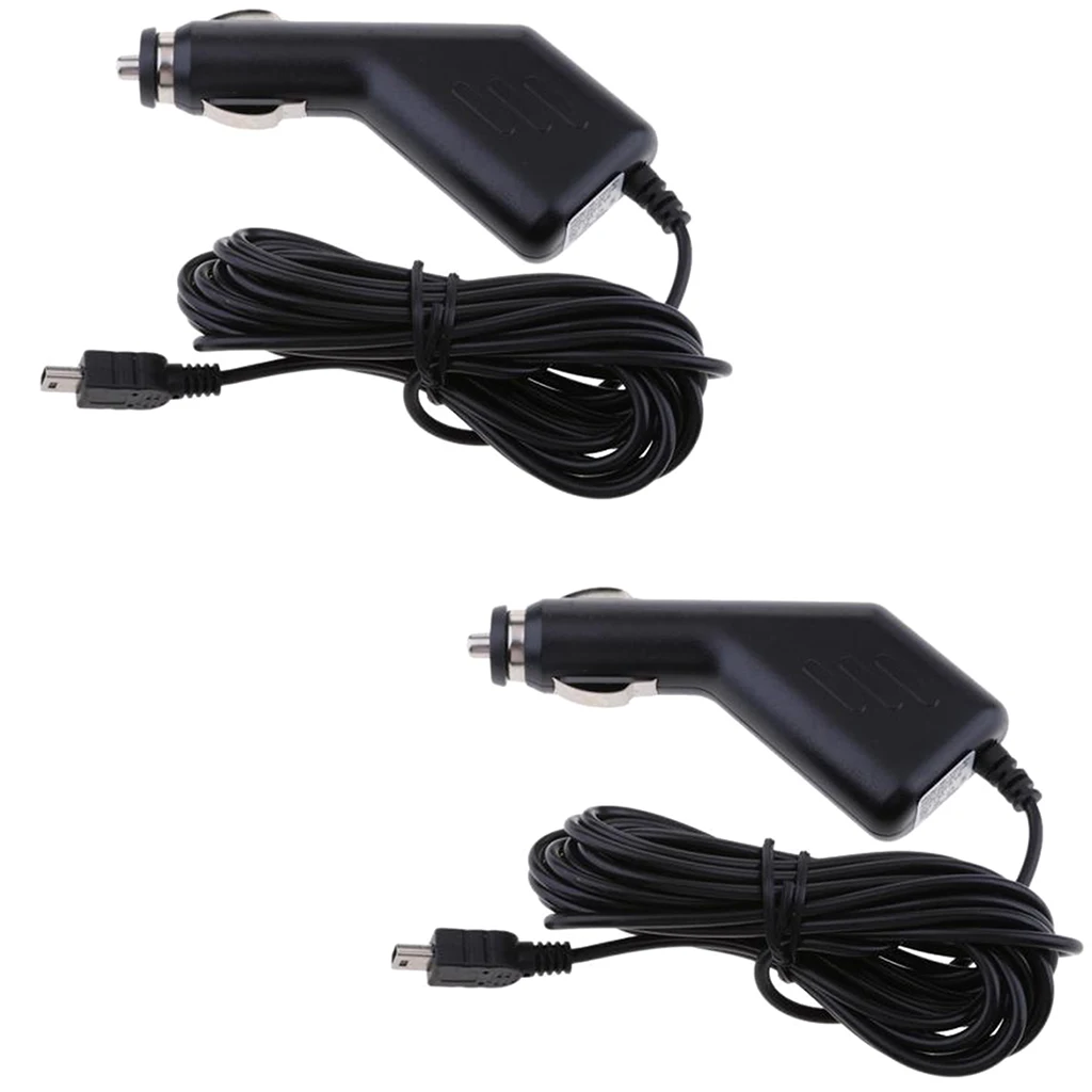 2Pcs Car Charger Cable Adapter 12-24V to 5V Mini USB GPS DVR Charging