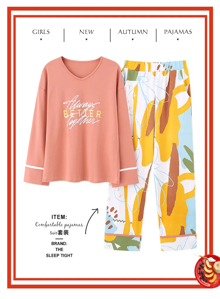 Pajamas Women's Spring And Autumn 6535 Knitted Cotton Long Sleeve Trousers Crew Neck Women's Japanese Korean Nursing Home Wear T