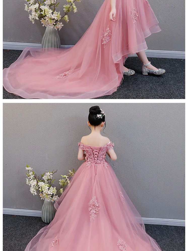 Dresses of Bride Fellow Kids off-Shoulder Catwalks Tailing Girls Birthday Wedding Dress Princess Tutu CHILDREN'S Piano Costume S