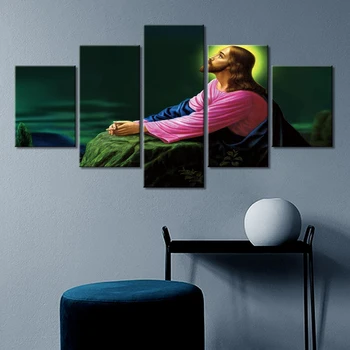 

5 Panel Art Pictures Prints Canvas Wall Moon Night Jesus Christ Paintings Home Decor Posters Framework