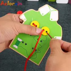 Juguetes educativos para niños pequeños, tabla de madera para aprender a usar ropa, con cordones, para coser botones de roscado